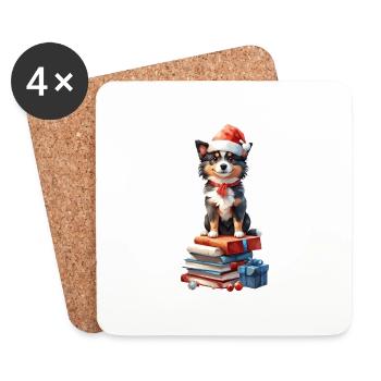 Christmas with dog, cute Sheltie puppy - Coasters (set of 4) - white - Front