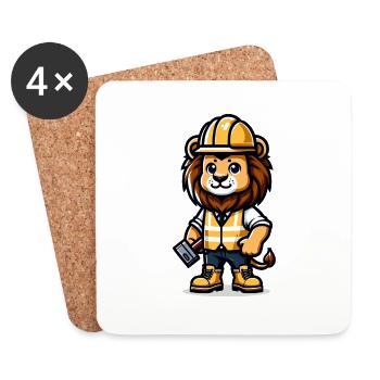 Cute Lion Construction Worker - Untersetzer (4er-Set) - Weiß - Vorne
