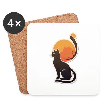 Niedlicher Katzen-Vintage-Sonnenuntergang - Untersetzer (4er-Set) - Weiß - Vorne