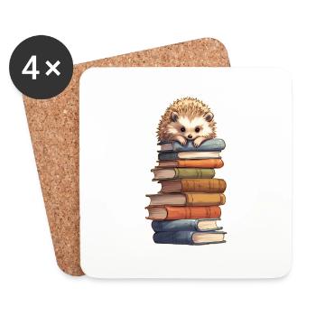 Igel auf Bücherstapel - Untersetzer (4er-Set) - Weiß - Vorne
