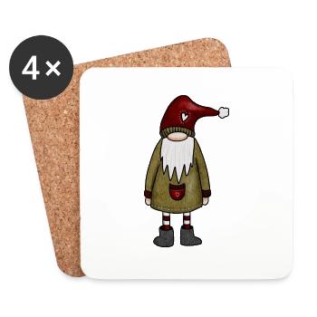 Wichtel, Weihnachtswichtel, Knom - Untersetzer (4er-Set) - Weiß - Vorne