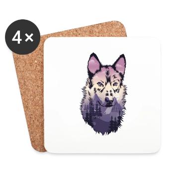 Chien de berger loup - Dessous de verre (lot de 4) - blanc - Devant