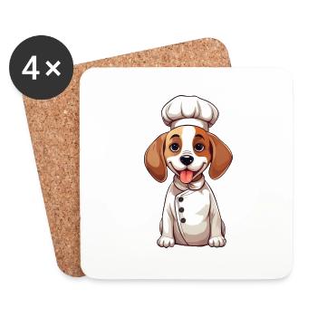 Conception de bande dessinée mignonne Beagle Chef - Dessous de verre (lot de 4) - blanc - Devant