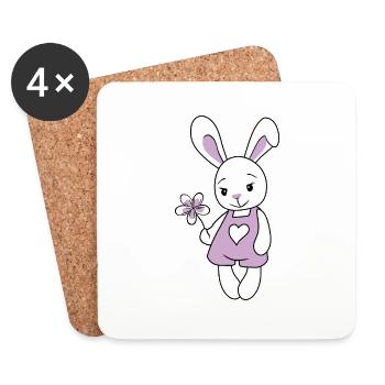 Lapin mignon de dessin animé avec une fleur - Dessous de verre (lot de 4) - blanc - Devant