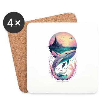Whimsical Whale: Graceful Journey in Pastel Waters - Coasters (set of 4) - white - Front