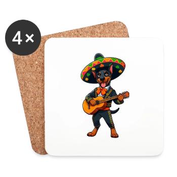 Vêtements Mariachi Cinco de Mayo Doberman Mexique - Dessous de verre (lot de 4) - blanc - Devant