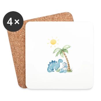 Tierische Auszeit mit Dino, Palme und Sonne - Untersetzer (4er-Set) - Weiß - Vorne