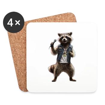 Waschbär-Singmikrofon - Untersetzer (4er-Set) - Weiß - Vorne