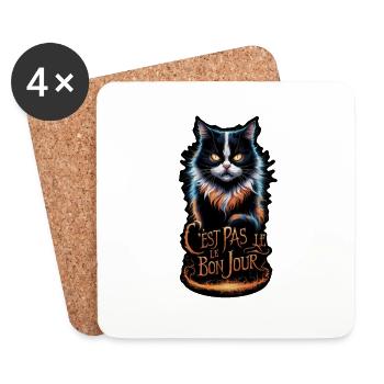 Chat en colere - pas le bon jour - Dessous de verre (lot de 4) - blanc - Devant