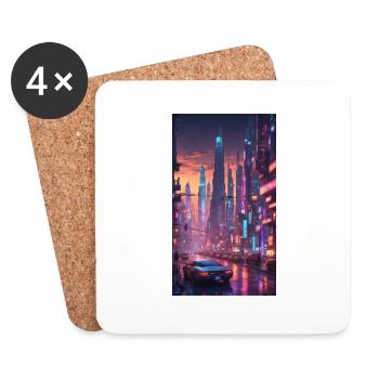 Futuristische Stadtlandschaft bei Nacht - Untersetzer (4er-Set) - Weiß - Vorne