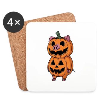 Halloween Cochon Citrouille Bande Dessinée Costume Drôle - Dessous de verre (lot de 4) - blanc - Devant