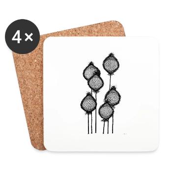 Poppy buds or pineapple on a stick? Black abstract - Coasters (set of 4) - white - Front