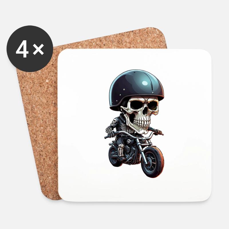 Biker Skeleton - Coasters (set of 4) - white