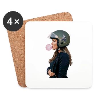 Coole Motorradfahrerin Bikerin kaut Kaugummi - Untersetzer (4er-Set) - Weiß - Vorne
