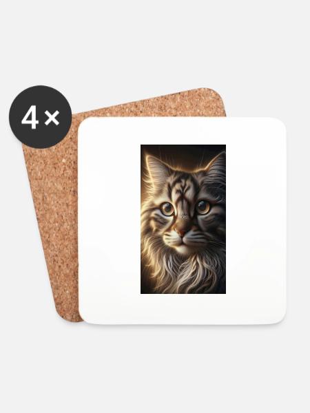 Katzen-Porträt - Untersetzer (4er-Set) - Weiß