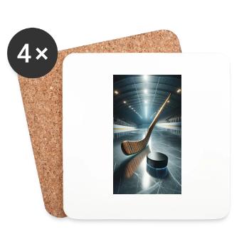 Hockey sur glace, palet et bâton - Dessous de verre (lot de 4) - blanc - Devant