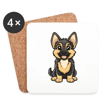 German Shepherd Hund Comic Niedlich - Untersetzer (4er-Set) - Weiß - Vorne