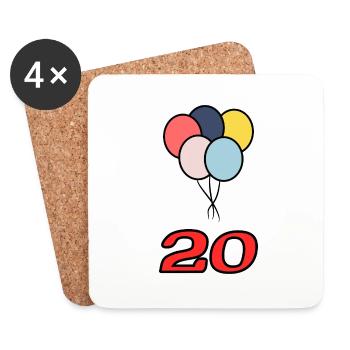 20. 20 ANS. 20e ANNIVERSAIRE. ANNIVERSAIRE 20 ANS. - Dessous de verre (lot de 4) - blanc - Devant