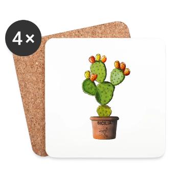 Sicily prickly pear in pots - Coasters (set of 4) - white - Front
