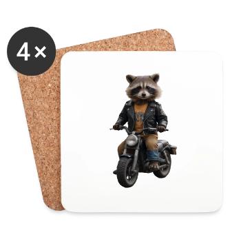 Biker raccoon - Coasters (set of 4) - white - Front