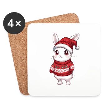 Hase Weihnachten Comic - Untersetzer (4er-Set) - Weiß - Vorne