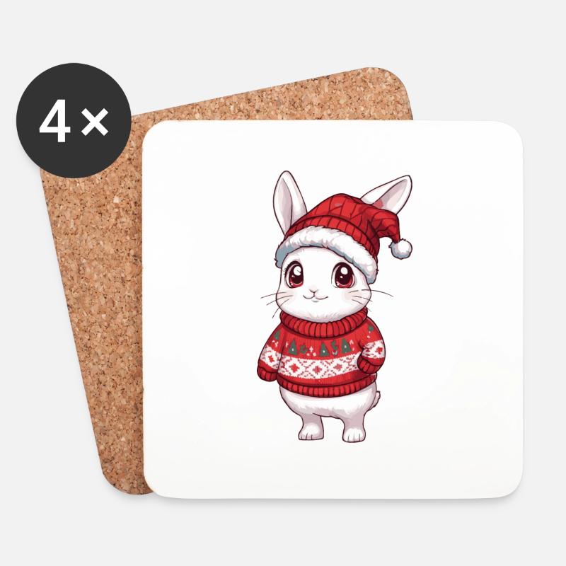 Hase Weihnachten Comic - Untersetzer (4er-Set) - Weiß