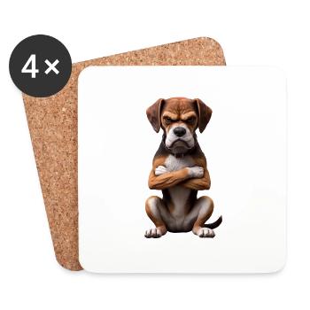 Hund grimmig 4 - Untersetzer (4er-Set) - Weiß - Vorne