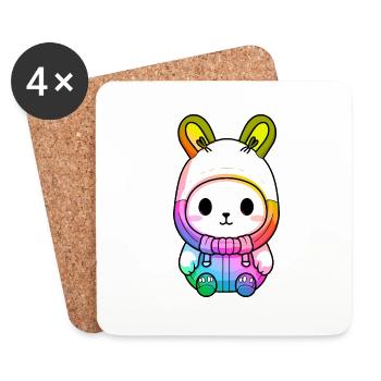Lapin Hiver Animal Coloré Bande dessinée - Dessous de verre (lot de 4) - blanc - Devant