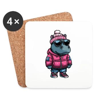 Nilpferd Winter - Untersetzer (4er-Set) - Weiß - Vorne