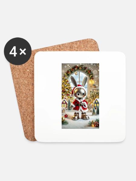 Weihnachtshase - Untersetzer (4er-Set) - Weiß