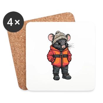 Souris Mode Hiver - Dessous de verre (lot de 4) - blanc - Devant