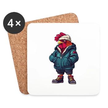 Rooster Fashion Winter - Coasters (set of 4) - white - Front