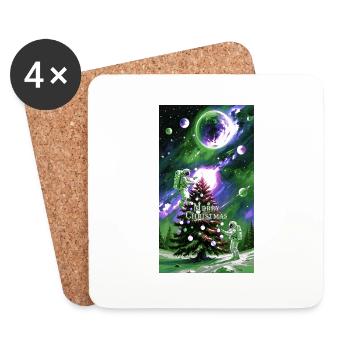 Astronauten schmücken Weihnachtsbaum im Weltraum - Untersetzer (4er-Set) - Weiß - Vorne
