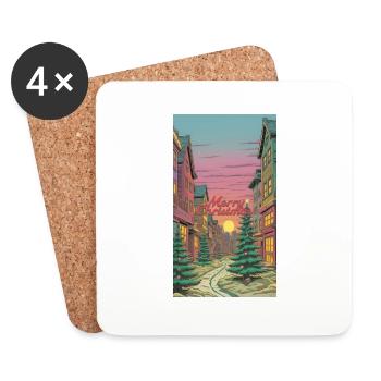 Joyeux Noël Hiver Scène du village Joyeux - Dessous de verre (lot de 4) - blanc - Devant