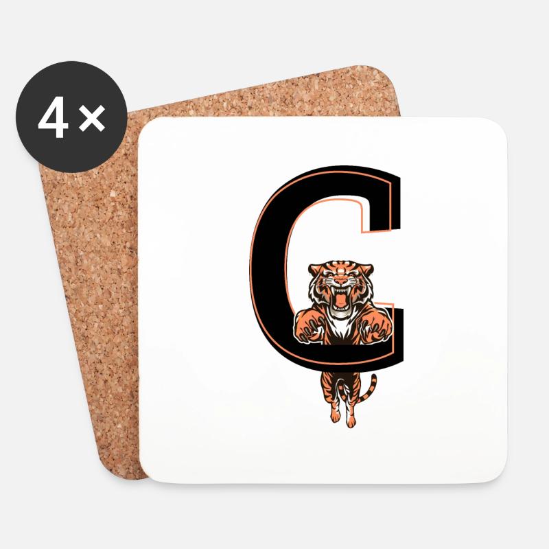 Buchstabe c Tiger - Geschenkidee - Untersetzer (4er-Set) - Weiß