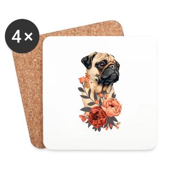 Carlin aux fleurs - Dessous de verre (lot de 4) - blanc - Devant