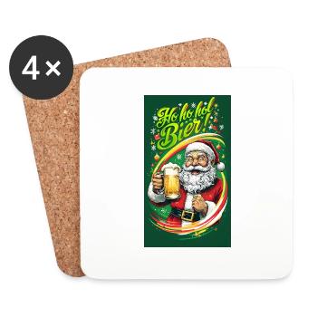 Santa Claus Weihnachtsmann mit Bierkrug, Hol Bier - Untersetzer (4er-Set) - Weiß - Vorne