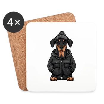Doberman chien dessin animé - Dessous de verre (lot de 4) - blanc - Devant