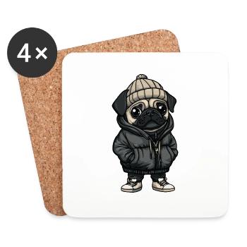 Mops Hund Cartoon - Untersetzer (4er-Set) - Weiß - Vorne
