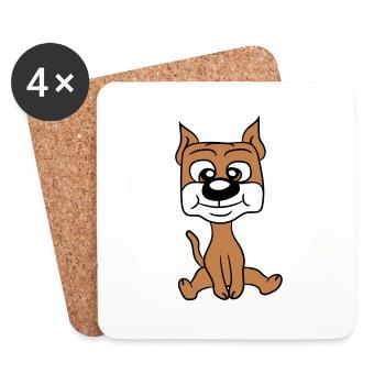 chien assis mignon petit chiot heureux animal de compagnie - Dessous de verre (lot de 4) - blanc - Devant