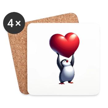 Pingouin amoureux Coeur Saint-Valentin - Dessous de verre (lot de 4) - blanc - Devant