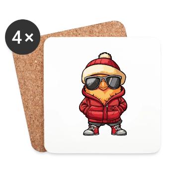 Huhn Cool Comic - Untersetzer (4er-Set) - Weiß - Vorne