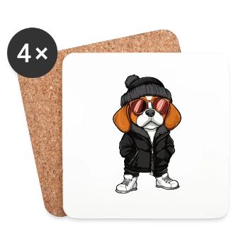 Beagle Dog Cool Comic - Coasters (set of 4) - white - Front