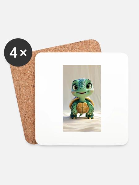 Whimsical 3D Animated Turtle - Coasters (set of 4) - white
