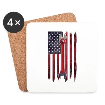 Rat Rod USA Flag Car Builder Mechanic - Coasters (set of 4) - white - Front
