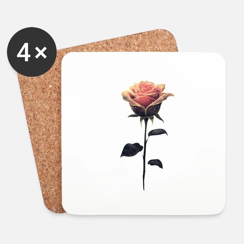 Rosa Rose - Untersetzer (4er-Set) - Weiß