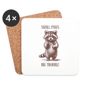 Raccoon, Small Paws Big Trouble - Coasters (set of 4) - white - Front