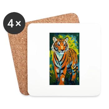 Tiger Painting Gemälde Comic Kunst Asien Tiere - Untersetzer (4er-Set) - Weiß - Vorne
