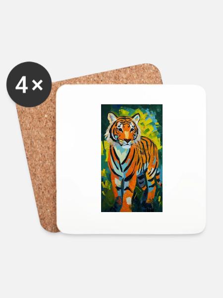 Tiger Painting Gemälde Comic Kunst Asien Tiere - Untersetzer (4er-Set) - Weiß