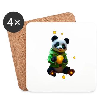 Cyber Panda mit Neon Zitrone - Untersetzer (4er-Set) - Weiß - Vorne